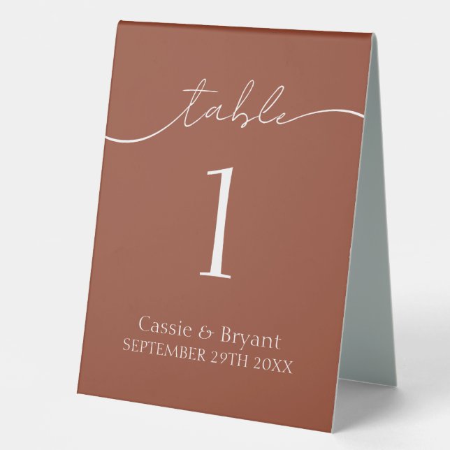 Rustic Terracotta Script Wedding Table Number (Front)