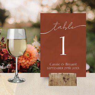 Rustic Terracotta Script Wedding Table Number