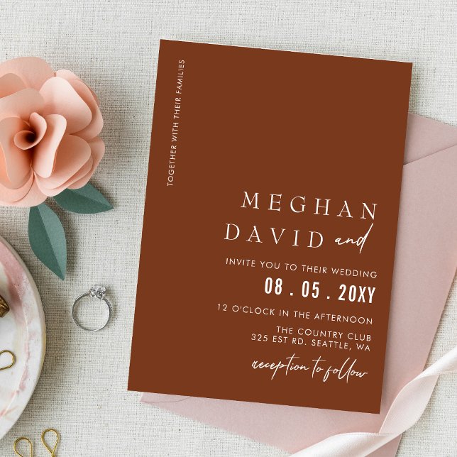 Rustic Terracotta Simple Elegant Modern Wedding Invitation (Creator Uploaded)