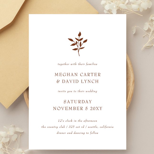 Rustic Terracotta Simple Modern Botanical Wedding Invitation (Creator Uploaded)