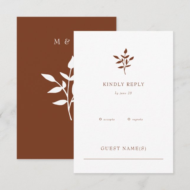 Rustic Terracotta Simple Modern Botanical Wedding RSVP Card (Front/Back)