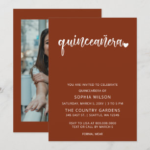 Rustic Terracotta Simple Script Quinceanera Photo Invitation
