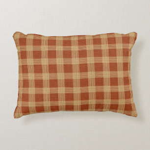 Rustic Terracotta & Tan Plaid Farmhouse Check Decorative Cushion