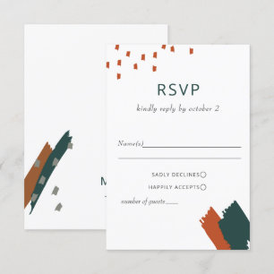 Rustic Terracotta Teal Abstract Modern Wedding RSVP Card