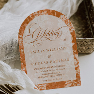 Rustic Terracotta Toile Wedding Invitation