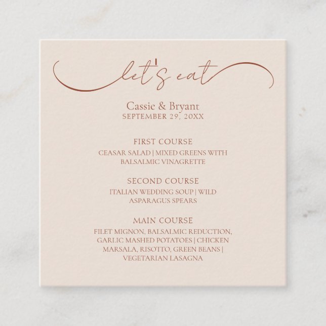 Rustic Terracotta Wedding Menu Enclosure Card (Front)