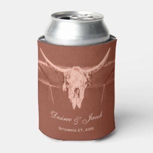 Rustic Terracotta Western Cow Skull Can Cooler