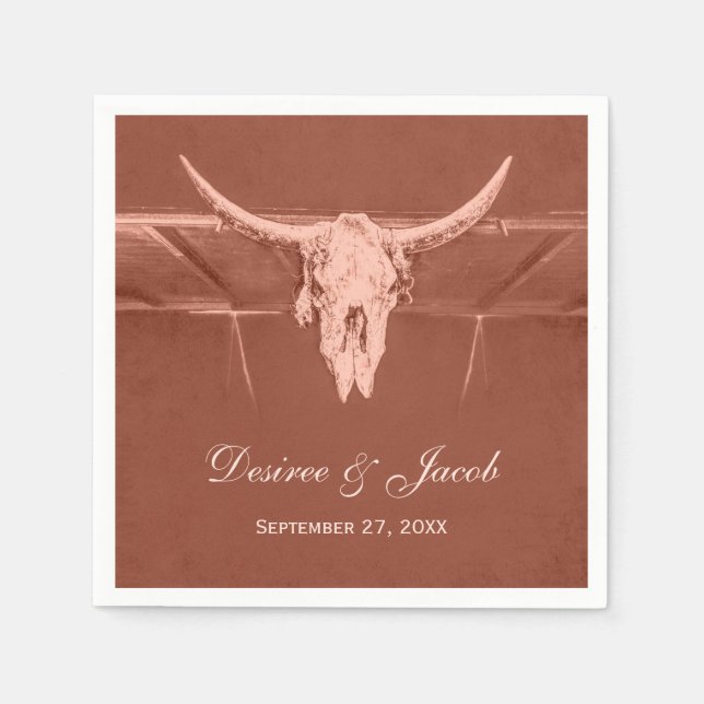 Rustic Terracotta Western Cow Skull Napkin (Front)