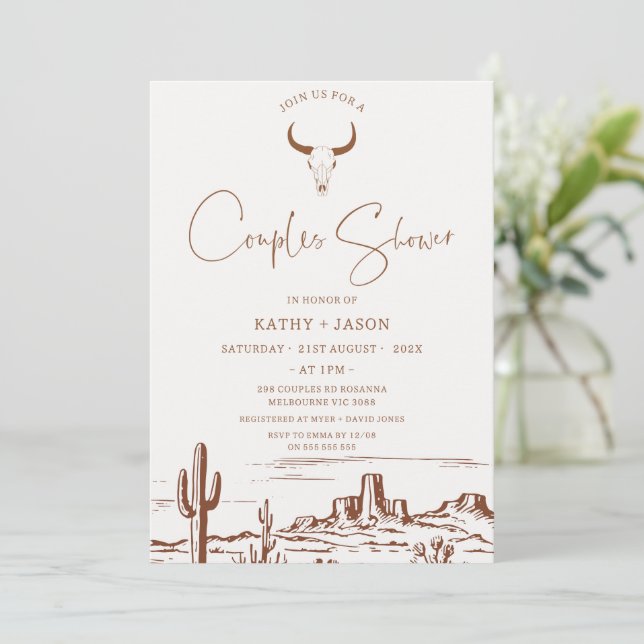 Rustic Terracotta Western or Rodeo Couples Shower Invitation (Standing Front)