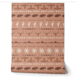 Rustic Terracotta Western Tribal Silhouette Wallpaper