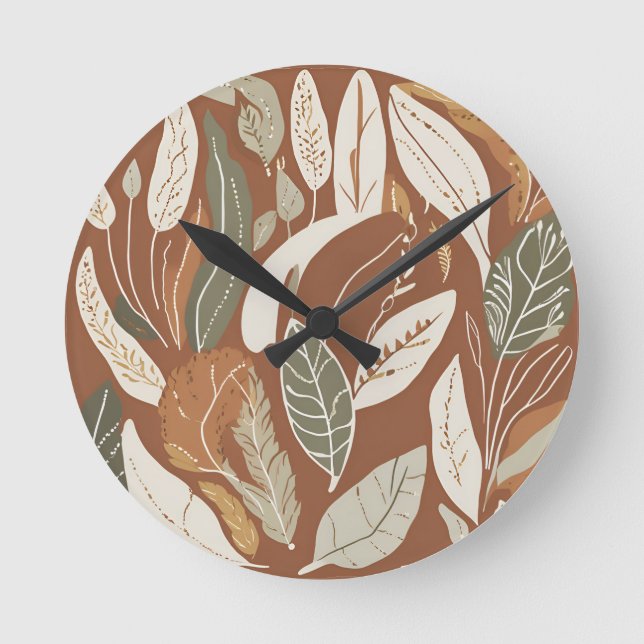 Rustic Terracotta Wildflower Boho Eclectic Design Round Clock (Front)