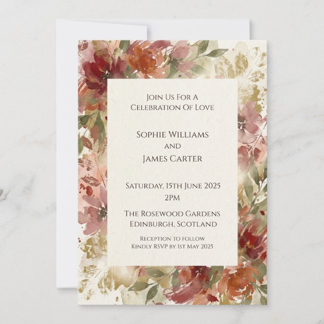 Rustic Terracotta Wildflower Invitation (Front)