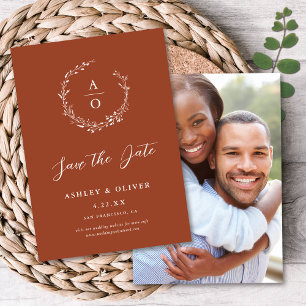 Rustic Terracotta Wildflower + Photo Save The Date Invitation