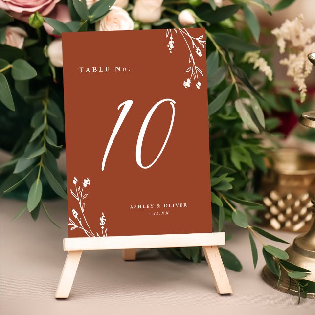 Rustic Terracotta Wildflowers Boho Wedding Table Number (Creator Uploaded)