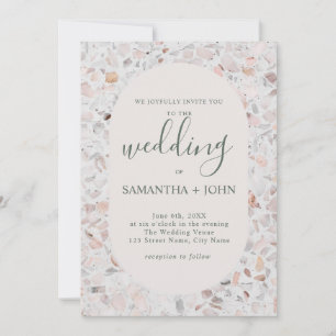 Rustic Terrazzo Off White Modern Script Wedding Invitation