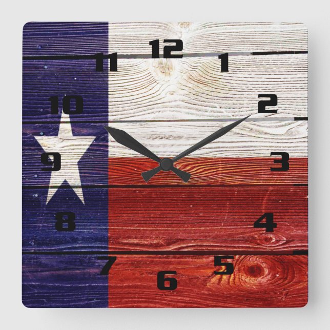 Rustic Texas Flag on wood texture printed Square Wall Clock (Front)