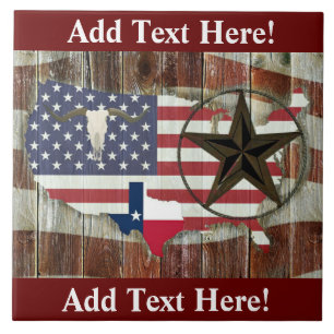 Rustic Texas Lone Star Texas Long Horn Ceramic Til Tile