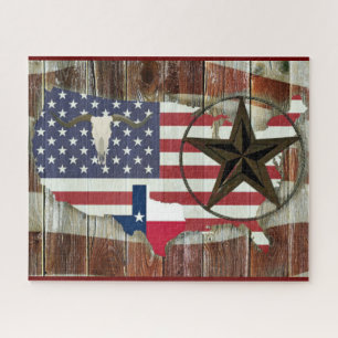 Rustic Texas Lone Star Texas Long Horn Jigsaw Puzzle