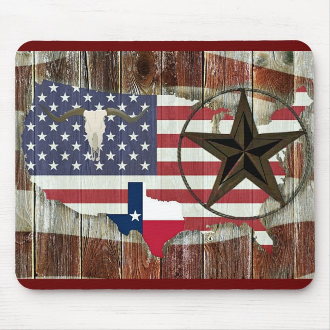 Rustic Texas Lone Star Texas Long Horn Mouse Mat (Front)