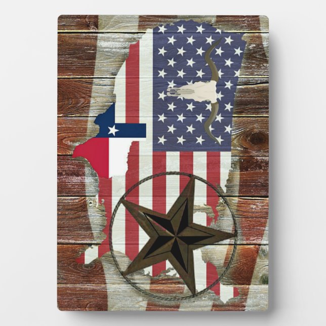 Rustic Texas Lone Star Texas Long Horn Plaque (Front)