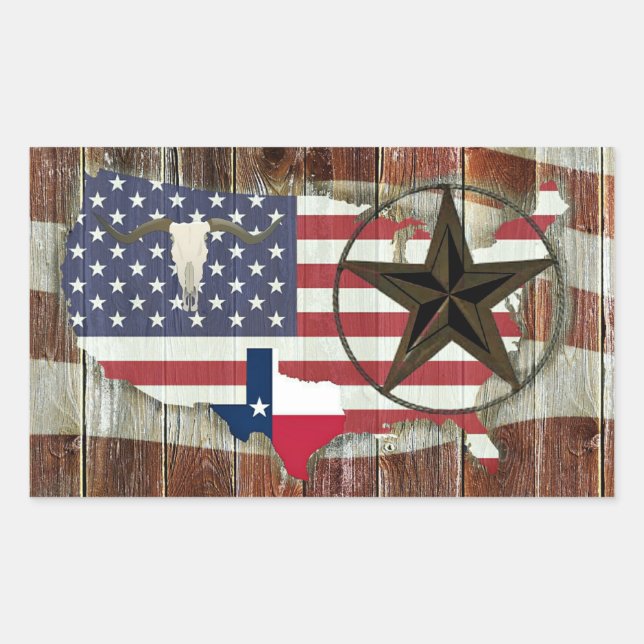Rustic Texas Lone Star Texas Long Horn Rectangular Sticker (Front)