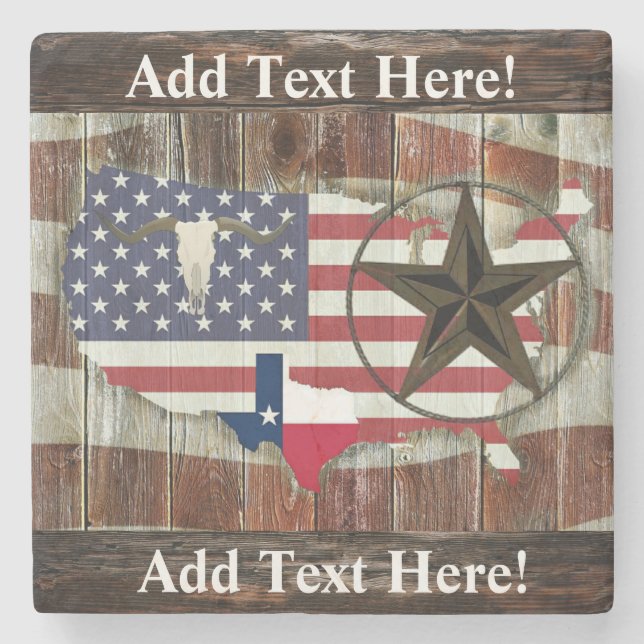 Rustic Texas Lone Star Texas Long Horn Stone Coast Stone Coaster (Front)