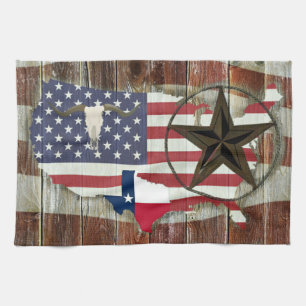 Rustic Texas Lone Star Texas Long Horn Tea Towel
