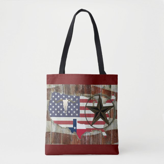 Rustic Texas Lone Star Texas Long Horn Tote Bag (Front)