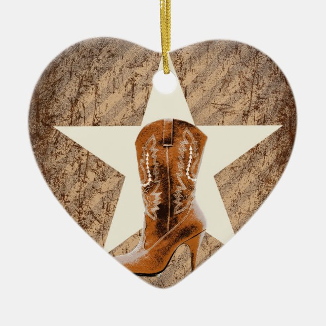rustic texas lone star western country cowgirl ceramic tree decoration (Front)