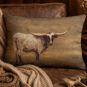 Rustic Texas Longhorn Cow  Decorative Cushion