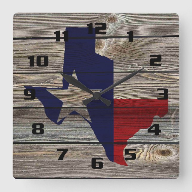 Rustic Texas on Authentic looking wood Square Wall Clock (Front)