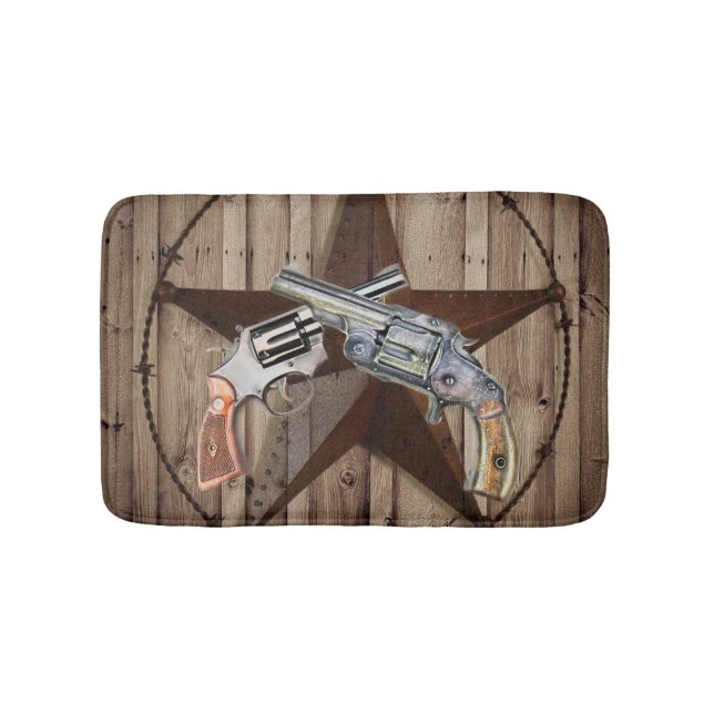 rustic texas star cowboy pistols western country bath mat (Front)