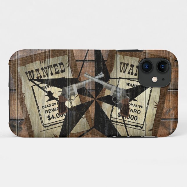 Rustic Texas Star Western Dual Pistols Wanted Sign Case-Mate iPhone Case (Back (Horizontal))