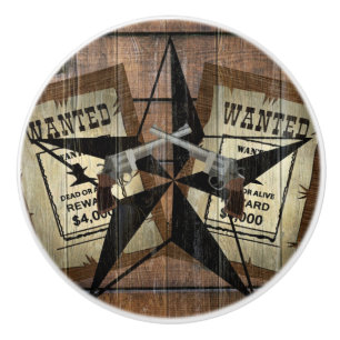 Rustic Texas Star Western Dual Pistols Wanted Sign Ceramic Knob