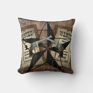 Rustic Texas Star Western Dual Pistols Wanted Sign Cushion