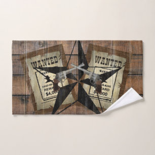 Rustic Texas Star Western Dual Pistols Wanted Sign Hand Towel