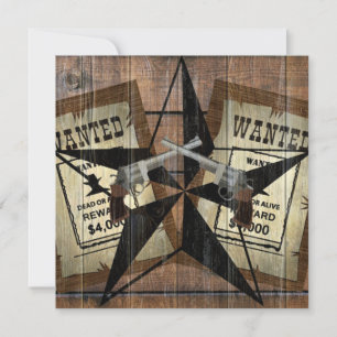 Rustic Texas Star Western Dual Pistols Wanted Sign Invitation