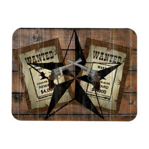 Rustic Texas Star Western Dual Pistols Wanted Sign Magnet