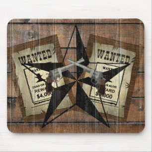 Rustic Texas Star Western Dual Pistols Wanted Sign Mouse Mat