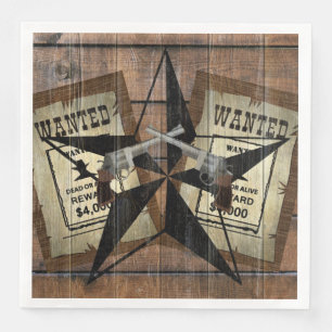 Rustic Texas Star Western Dual Pistols Wanted Sign Napkin