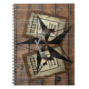 Rustic Texas Star Western Dual Pistols Wanted Sign Notebook