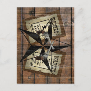 Rustic Texas Star Western Dual Pistols Wanted Sign Postcard