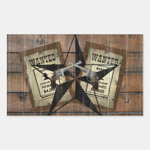 Rustic Texas Star Western Dual Pistols Wanted Sign Rectangular Sticker