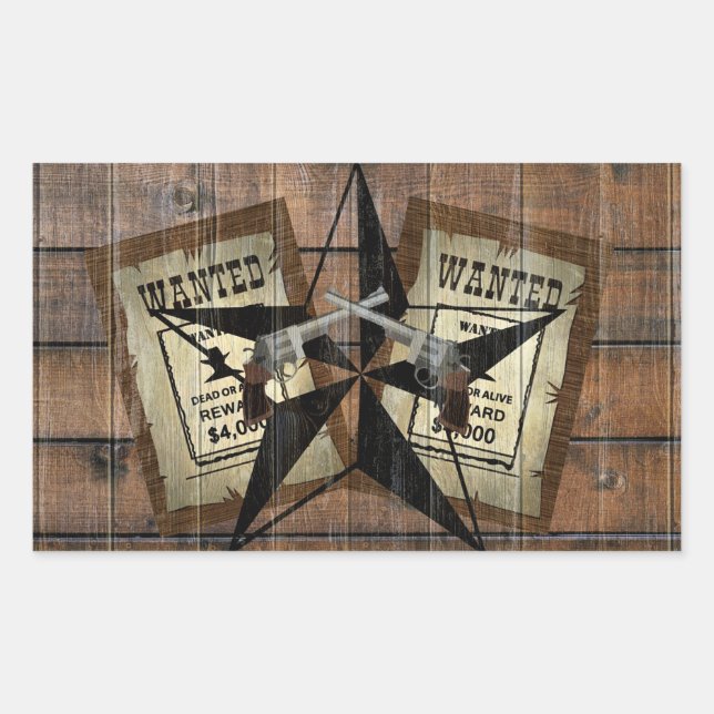 Rustic Texas Star Western Dual Pistols Wanted Sign Rectangular Sticker (Front)