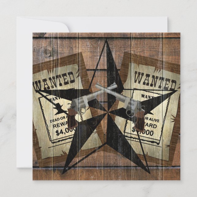 Rustic Texas Star Western Dual Pistols Wanted Sign Save The Date (Front)