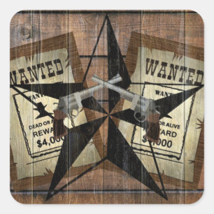 Rustic Texas Star Western Dual Pistols Wanted Sign Square Sticker