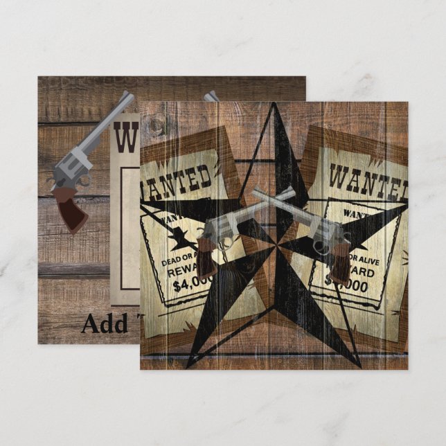Rustic Texas Star Western Dual Pistols Wanted Sign Thank You Card (Front/Back)