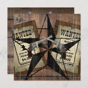 Rustic Texas Star Western Dual Pistols Wanted Sign Thank You Card