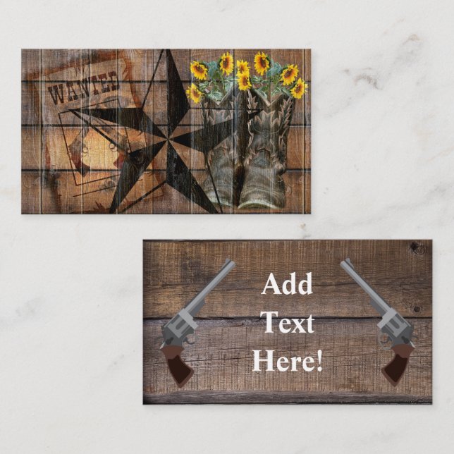Rustic Texas Star Western Pistol Cowboy Boots Busi Business Card (Front/Back)