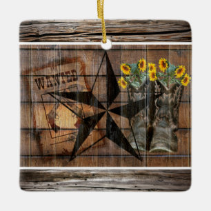 Rustic Texas Star Western Pistol Cowboy Boots Cera Ceramic Ornament